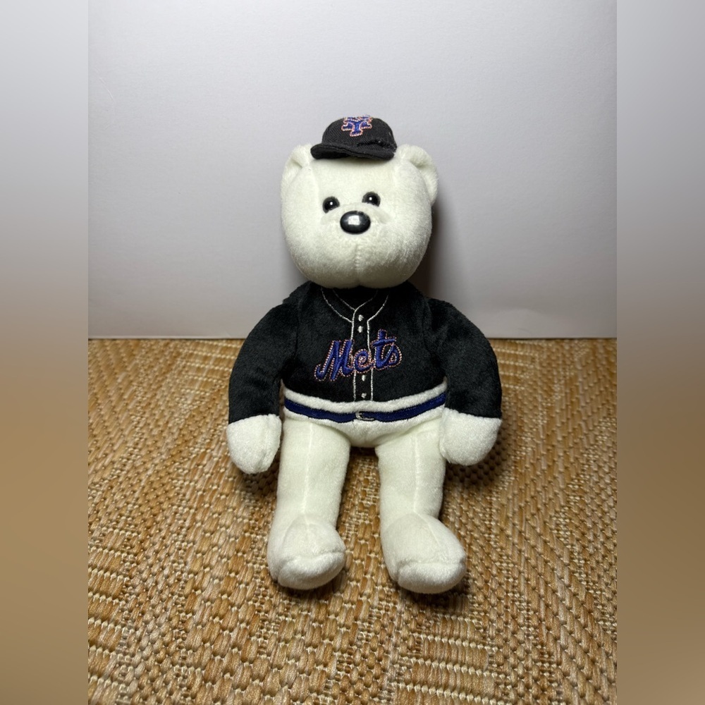 MLB Genuine & Vintage NY Mets White 8" Teddy Bear Plush in Black Jersey
